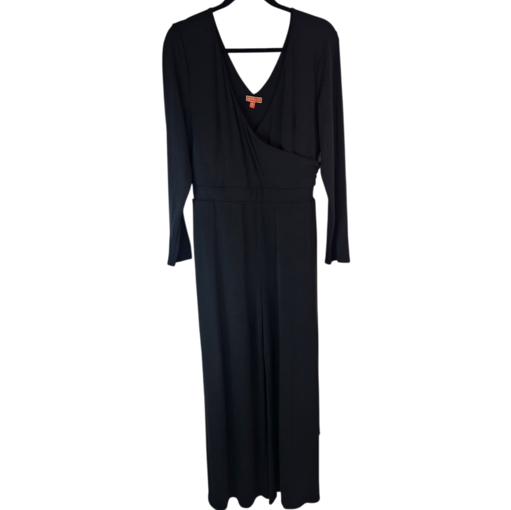 ModCloth Black Long Sleeve Wrap-Style Wide Leg Jumpsuit – XL